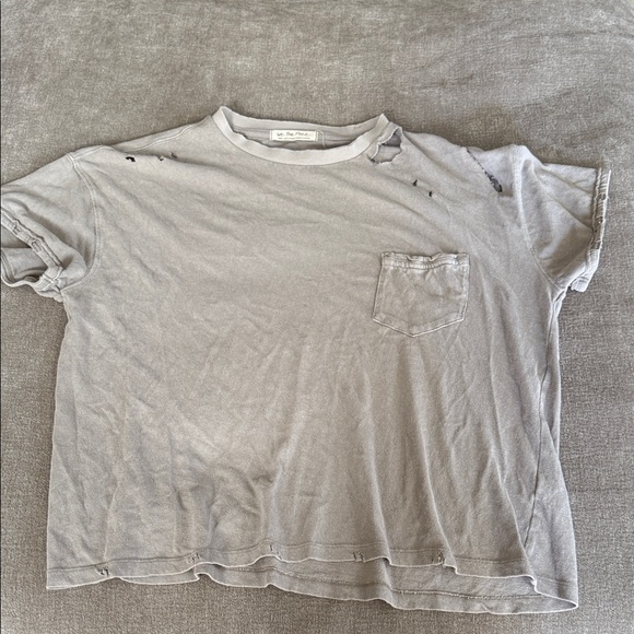 Free People Distressed Light Gray Short Sleeve Tee - Picture 1 of 6
